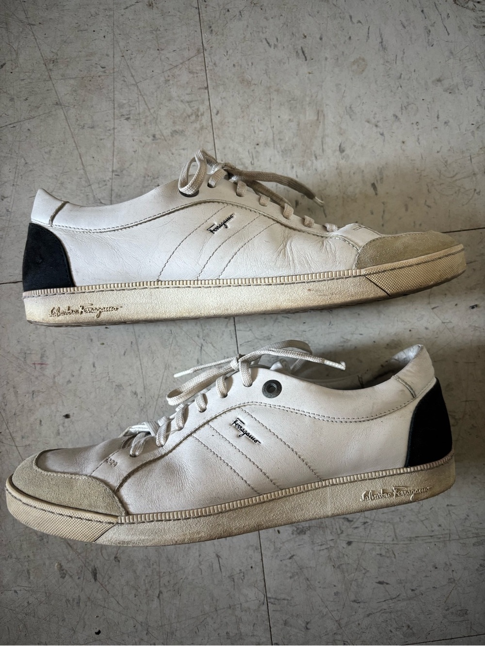 Salvatore Ferragamo White Leather Sneakers - Men’s Size 8.5 EE
